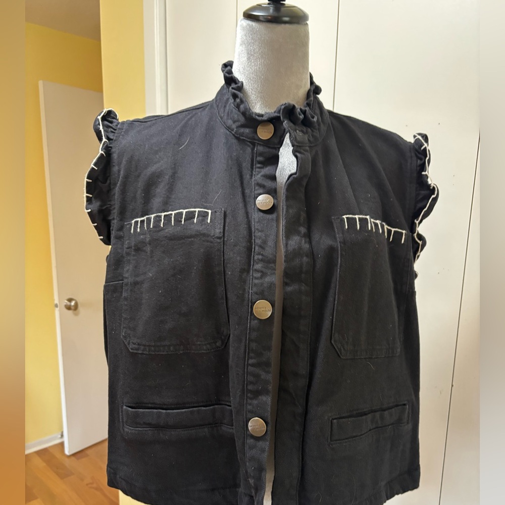 Seventy Black Sleeveless Jacket with White Contrast Stitching